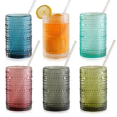 KMIGRUAN hobnail blue glass with embossed grip, perfect for refreshing cocktails.