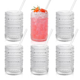 KMIGRUAN hobnail glasses with straws, 6pc set for cocktails and drinks