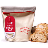 KNEADACE bread bag roll-top close-up shows adjustable size and freshness seal.