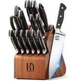 KnifeSaga 15-piece block set on counter for organized storage and easy access.