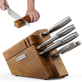 KnifeSaga block set stored neatly under low cabinets for easy access