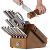 KnifeSaga knife block set with sharpener ready for chef-grade prep