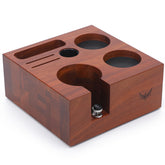 KNODOS 54mm tamping station in rosewood keeps Barista Express tidy and ready.