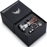 KNODOS espresso tamper with walnut handle and ripple base for even extraction.