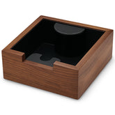 KNODOS Walnut Espresso Knock Box front view showing elegant wood grain for grounds disposal.