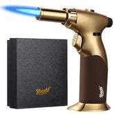 Koackl dual-flame torch in jet and soft flame modes for precise caramelizing.