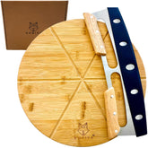 Kobiva grooved bamboo pizza board shown for precise even slices