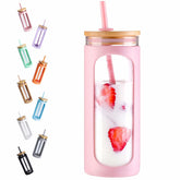 Kodrine 20oz glass tumbler with bamboo lid and pink finish for elegant hydration.