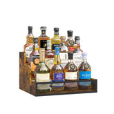 KOKSTOP 3-tier liquor display shelf with rustic fences for organized bottles.