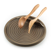 KOKUNKA spoon rest on stove top with two slots keeps utensils organized.