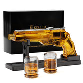 Kollea gun whiskey decanter with stand on display
