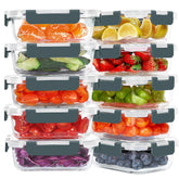 KOMUEE 10-pack 22 oz glass meal prep containers for convenient portioning and weekday lunches.