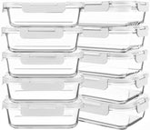 KOMUEE 10-pack 30oz glass meal prep containers for organized meals and easy storage.