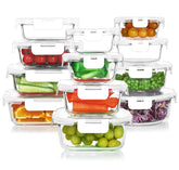 KOMUEE glass meal prep set with airtight lids for fresh leftovers.