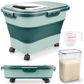 Komzon collapsible rice storage bin with wheels for easy pantry movement.