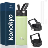 Konokyo 18oz insulated bottle macaron green — front view for everyday hot or cold drinks