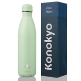 Konokyo 25oz insulated bottle in macaron green, front view for daily hydration on the go.