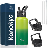 Konokyo 32 oz insulated bottle with Bamboo Grove finish keeps drinks hot or cold.