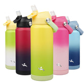 Konokyo insulated bottle with straw lid in lime keeps drinks hot or cold on the go.