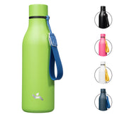 Konokyo insulated water bottle green front view with strap for everyday carry.