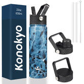 Konokyo Marble Ocean 22oz bottle front view, stylish and portable for daily hydration.