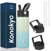 Konokyo mint 18oz insulated bottle front view showcasing the durable finish for daily hydration.