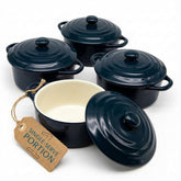 KooK Ceramic Mini Cocotte Navy dish on tray for personal portions.