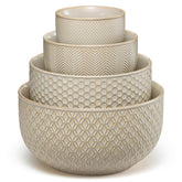 KooK Narbonne embossed cream stoneware bowls elevate prep and presentation.