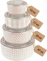 Kook Narbonne ivory serve bowls with lids for secure transport and freshness