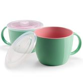 KooK ceramic soup mug with lid and handle for portable meals.