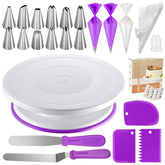Kootek cake decorating kit on a non-slip 11-inch turntable for smooth frosting.