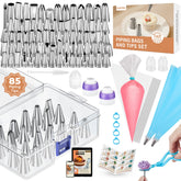 Kootek icing bags and tips set with pattern chart for precise cake decorations.