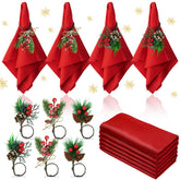Korlon Tec red Christmas napkins closeup, soft reusable fabric for festive dining.