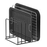 KORRTFID kitchen cabinet organizer with five slots for pans and boards, keeps counters tidy.