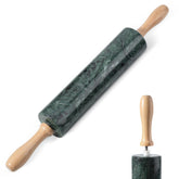 Koville Indian Green Marble Rolling Pin close-up with unique veining for upscale baking