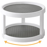Kozloskyi Lazy Susan two-tier organizer boosts kitchen storage efficiency.