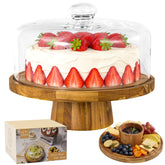 Krbnk acacia wood cake stand with lid for elegant wedding displays.