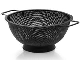 Kteniy black colander 5qt with handle for easy draining and clean pasta prep.
