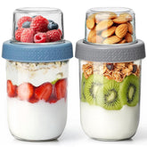 KTMAMA overnight oats container with separate dry and wet compartments for crunch