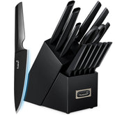 KUISINE knife block with built-in sharpener and one-piece steel design.