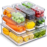 KUMD clear fridge organizer bin with lid keeps contents visible for easy meal prep.