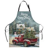 Kwlegh Merry Christmas Apron with vintage red truck and Xmas tree, ideal for festive cooking.