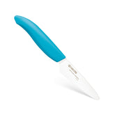 Kyocera Revolution 3-inch paring knife with blue handle and white blade for precise fruit prep.