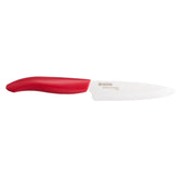Kyocera Revolution 4.5-inch utility knife with red handle and white blade for precise slicing.