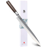 KYOKU Samurai yanagiba knife blade close-up for precise sushi slicing.