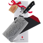 KYOKU Shogun 7-inch cleaver blade close-up showing VG10 Damascus edge for precise chopping