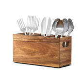 KZLCAKK silverware holder in acacia wood with natural grain for kitchen organization