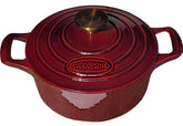 La Cuisine for Life cranberry Dutch oven front view shows bold color and sturdy build