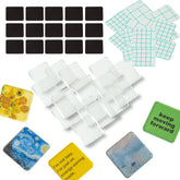 La Sheer diy fridge magnet kit with clear 2-inch acrylic squares for easy customization