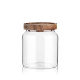 Labina glass storage container with wood lid and wide mouth for easy access